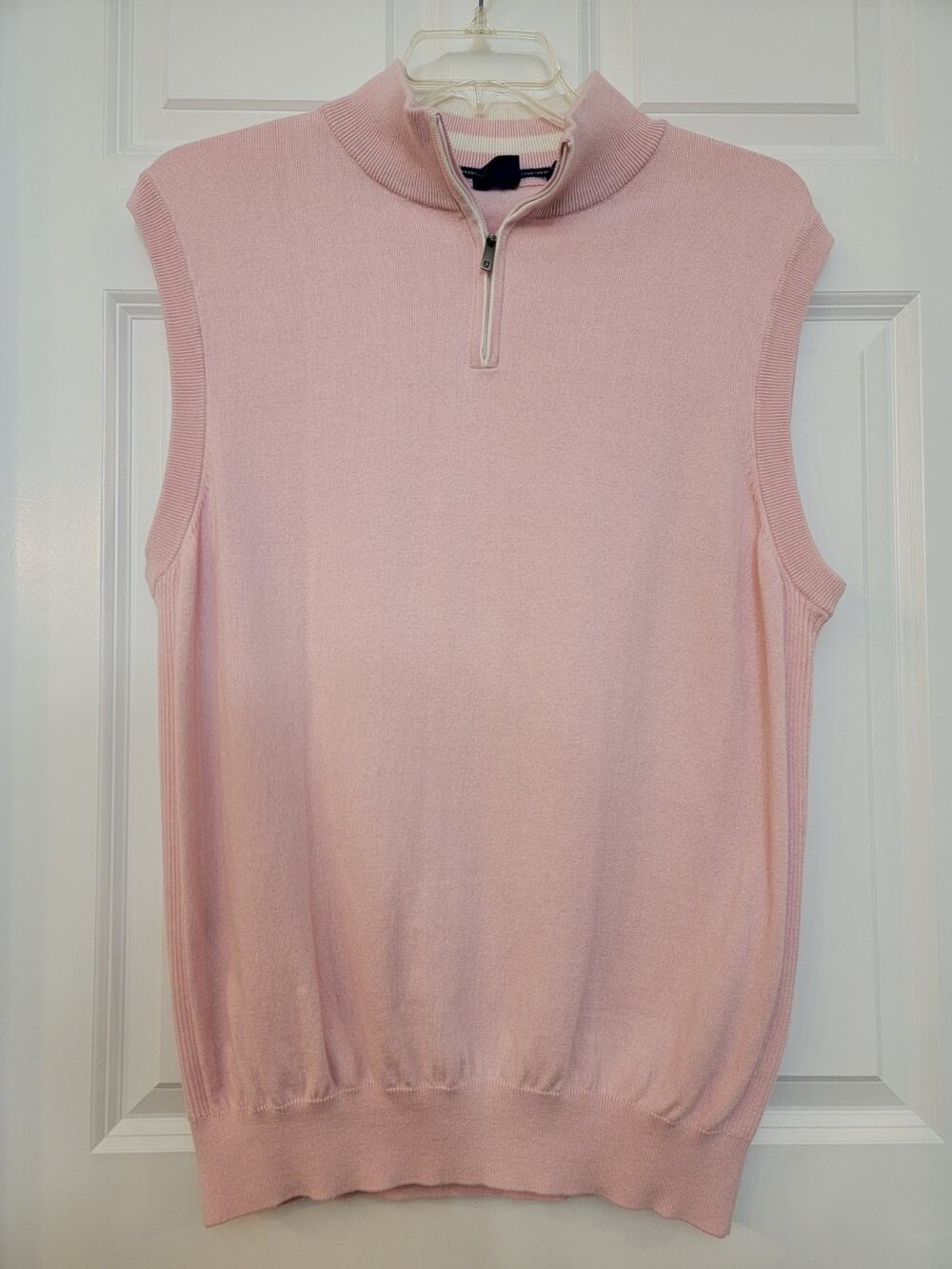 FootJoy Sweater Vest Men's Large Pink Cotton Cashmere Quarter Zip Golf Preppy